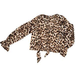 Newbury Kustom Womens Cropped Semi Sheer Animal Print Blouse-Size Small-GUC